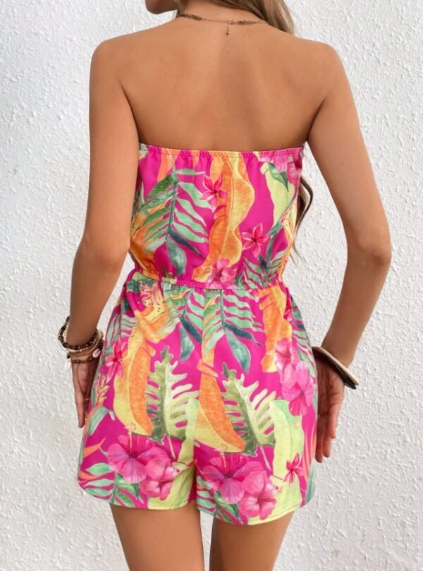 Women's Vacation Strapless Colorful Flower Pattern Printed Romper - Image 4