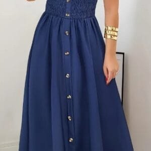 Stunning Shirred A-Line Maxi Dress - Elegant Square Neck, Sleeveless, Cami Style, Flattering Fit, Perfect For Spring & Summer, Women's Clothing, Versatile And Chic