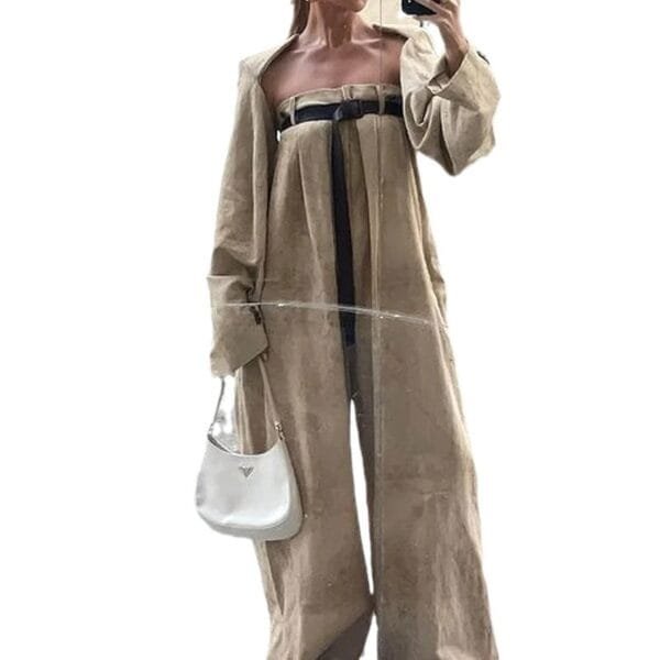 Women's Summer Fashion Raglan Collar Waist Solid Color Wide Leg Jumpsuit - Image 6