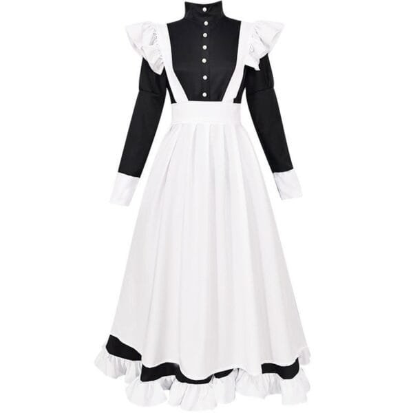 British Style Pearl Thread Long Cafe Maids Dress Cat Ear Uniform - Image 4