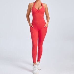 European And American Halter Side Pockets Yoga Jumpsuit