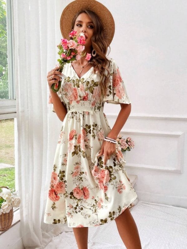 Women's Floral Print Cinching Waist Dress - Image 6