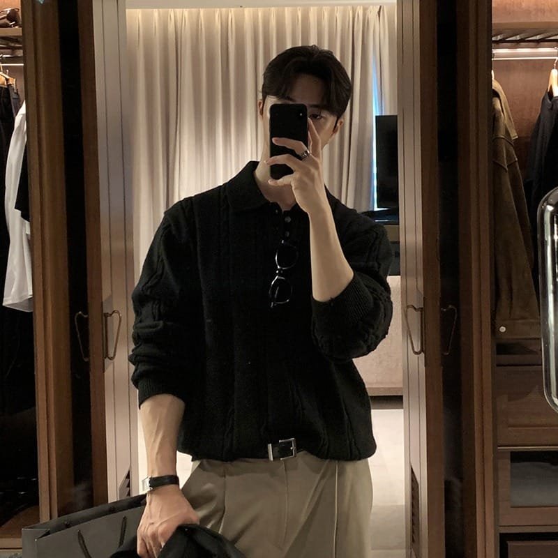 Winter Warm Lapel Sweater Men's Korean Style Handsome High Sense - Image 7