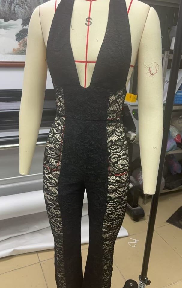 New Temperament Halter Black V-neck One-piece Trousers For Women - Image 4