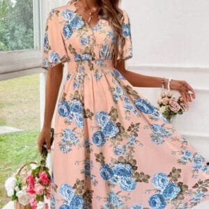 Women's Floral Print Cinching Waist Dress
