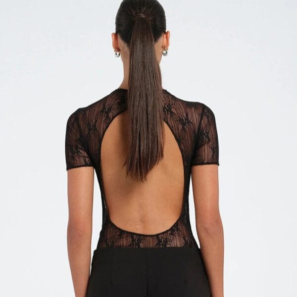Jacquard Mesh See-through Pleated Slim Fit Short Sleeve Rompers - Image 2
