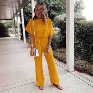 Women's Loose Casual Lace Up Jumpsuit Short Sleeve