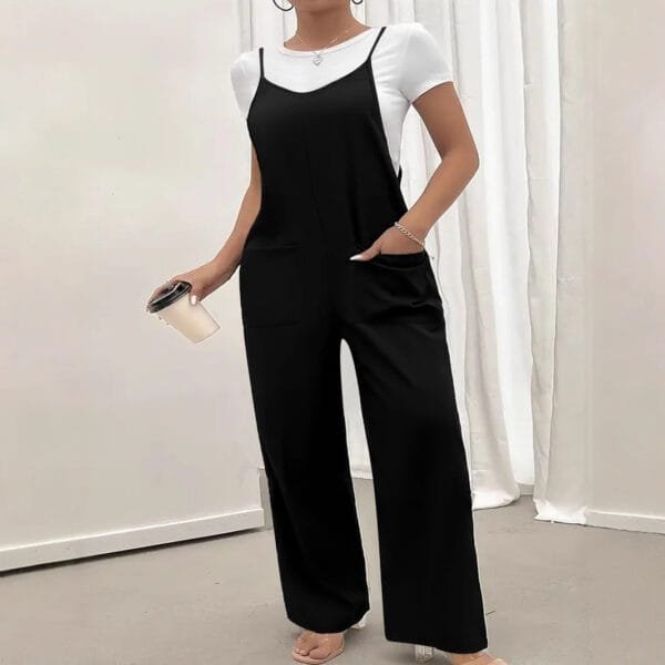 Solid Color Casual Suspender Jumpsuit Women's Clothing - Image 3