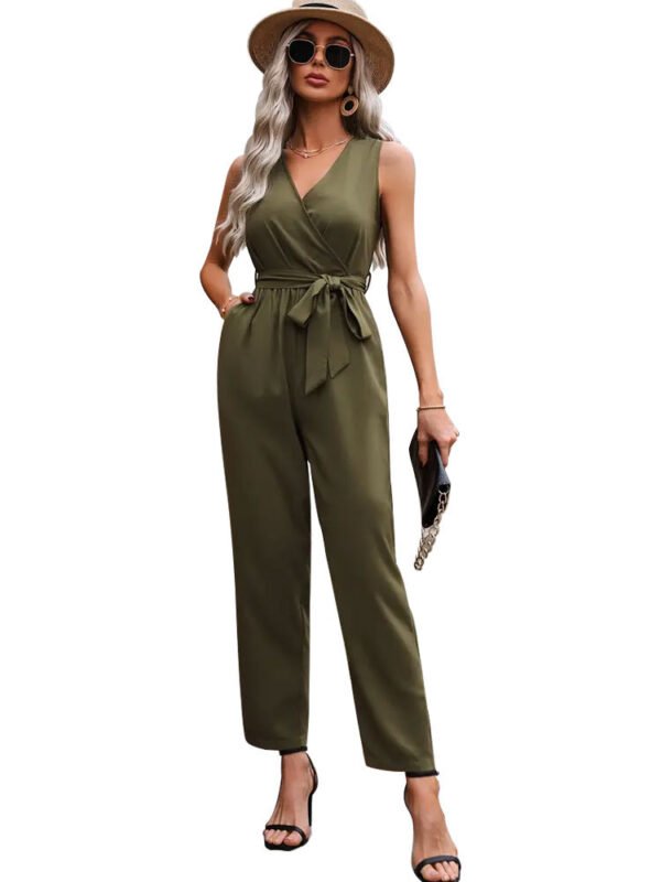 Elegant Commuter Sleeveless Cross Collar Waistline Lace-up Jumpsuit - Image 6