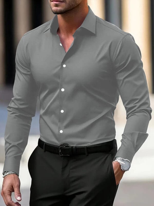 Men's Long Sleeve Business Formal Wear Slim Fit Shirt - Image 10