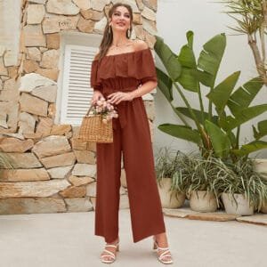 Women's Lace-up Cropped Short-sleeved Wide-leg Pants