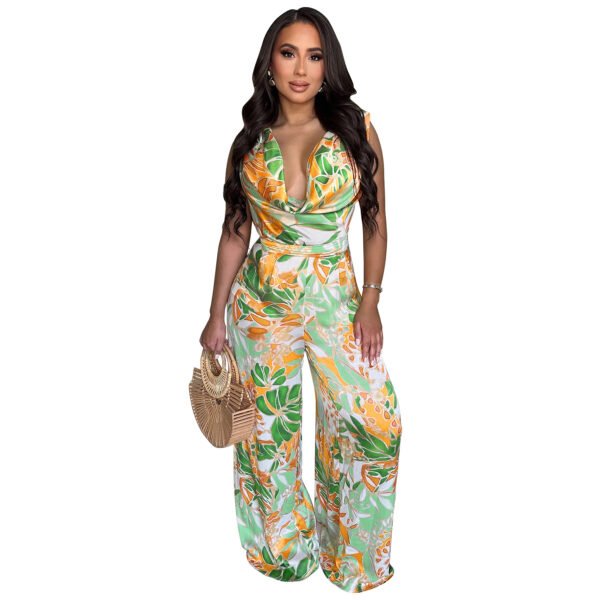Women's Sleeveless Lace-up Wide-leg Printed Jumpsuit - Image 5