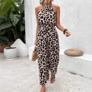 Leopard Print Sleeveless Leopard Print Women's Wide-leg Pants