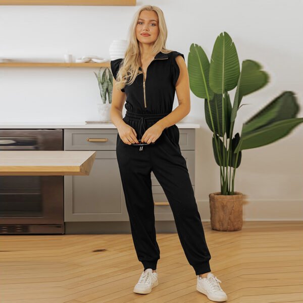 Women's Pure Color Casual Versatile High Waist Multi-pocket Jumpsuit - Image 2
