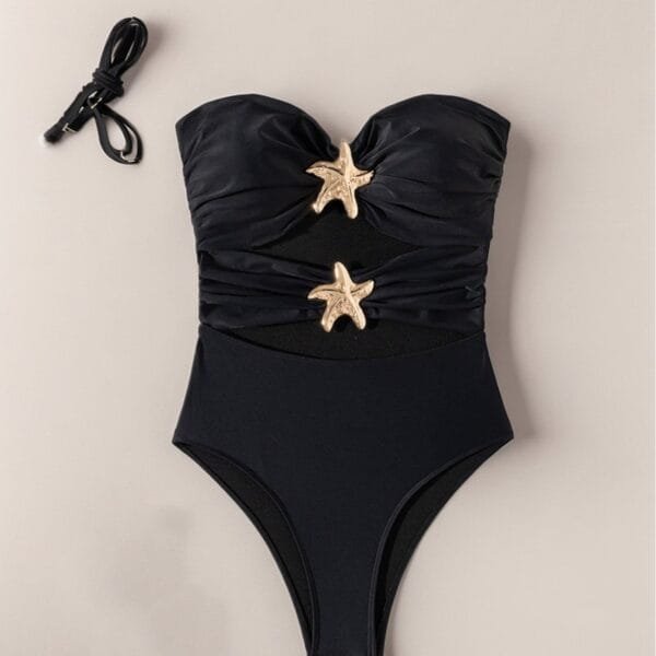 Solid Color Strap Tube Top Two Wear Sexy Siamese Bikini - Image 4
