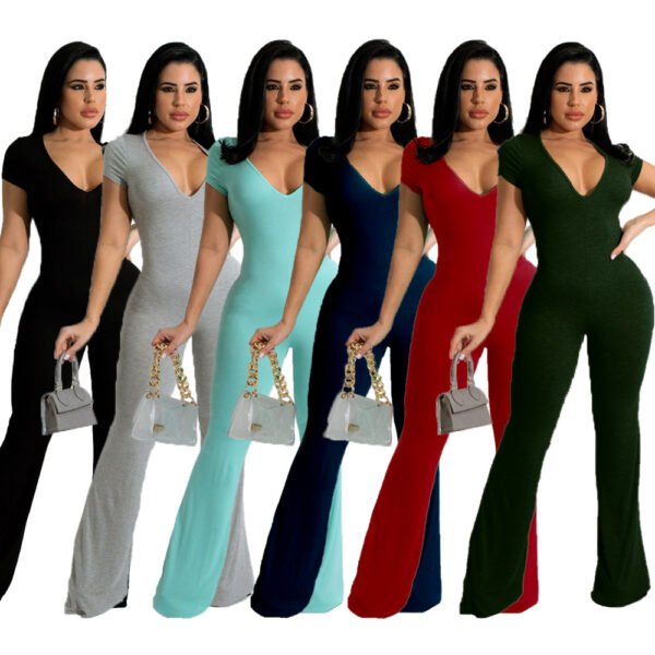 Bell-bottom Pants Short Sleeve Women's Jumpsuit - Image 2