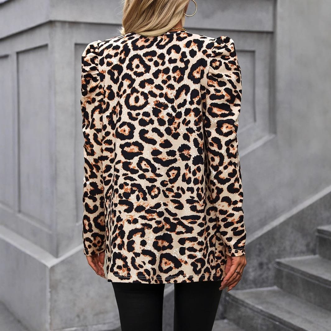 Women's Fashionable Leopard Print Cardigan Jacket Coat - Image 5