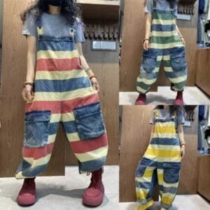 Casual Plus Size Denim Printing Cropped Suspender Women