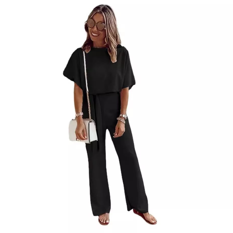 Women's Loose Casual Lace Up Jumpsuit Short Sleeve - Image 5