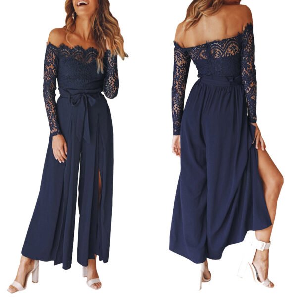 Women's Solid Color Lace High Waist Strap Loose Jumpsuit - Image 2