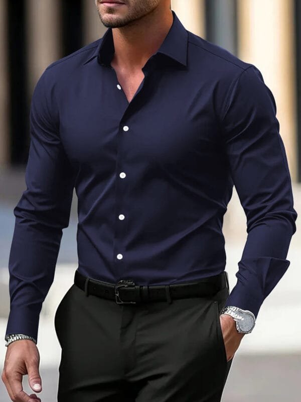 Men's Long Sleeve Business Formal Wear Slim Fit Shirt - Image 6