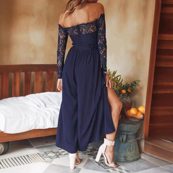 Women's Solid Color Lace High Waist Strap Loose Jumpsuit - Image 4