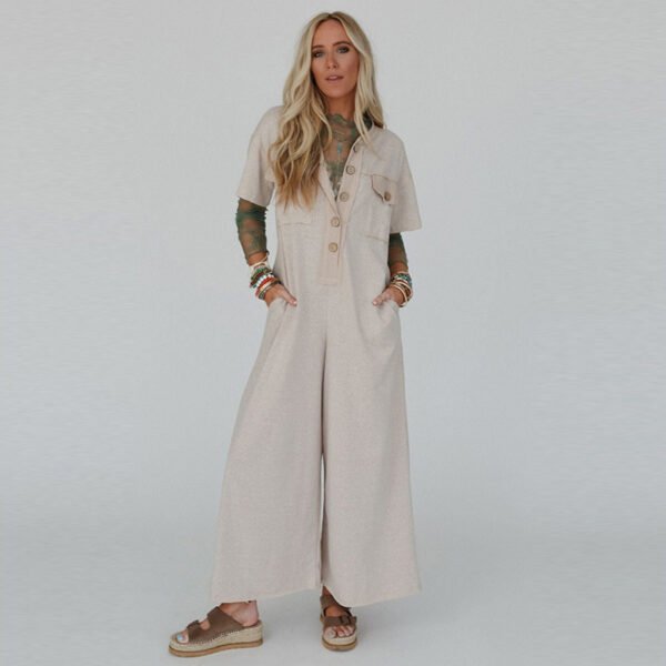 Summer New Color Matching Casual Loose High Waist Wide Leg Jumpsuit - Image 3