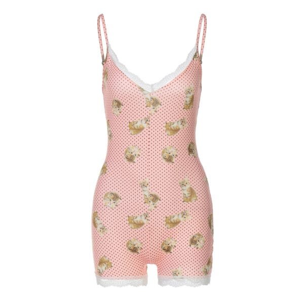 Fresh Sweet Girls' Retro Printed Slim-fit Slimming Jumpsuit - Image 5