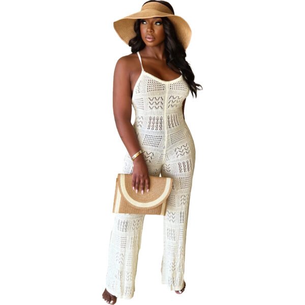 Woolen Knitted Sexy Sling Geometric Hollow-out Jumpsuit - Image 3