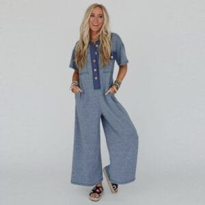 Summer New Color Matching Casual Loose High Waist Wide Leg Jumpsuit