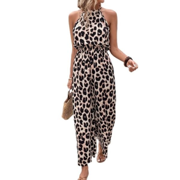 Leopard Print Sleeveless Leopard Print Women's Wide-leg Pants - Image 2