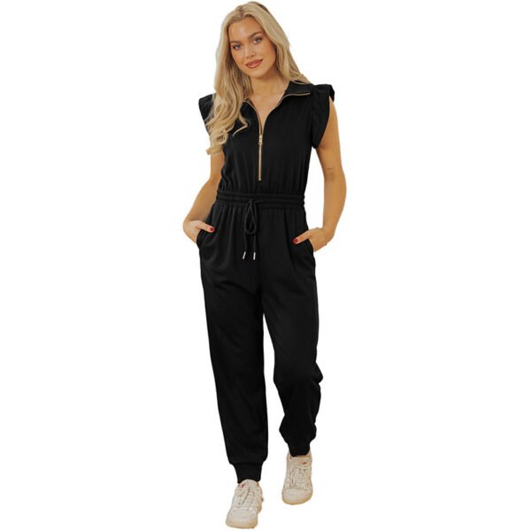 Women's Pure Color Casual Versatile High Waist Multi-pocket Jumpsuit - Image 5