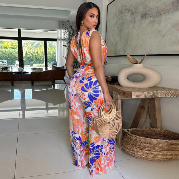 Women's Sleeveless Lace-up Wide-leg Printed Jumpsuit - Image 3