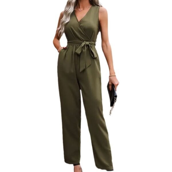 Elegant Commuter Sleeveless Cross Collar Waistline Lace-up Jumpsuit - Image 5