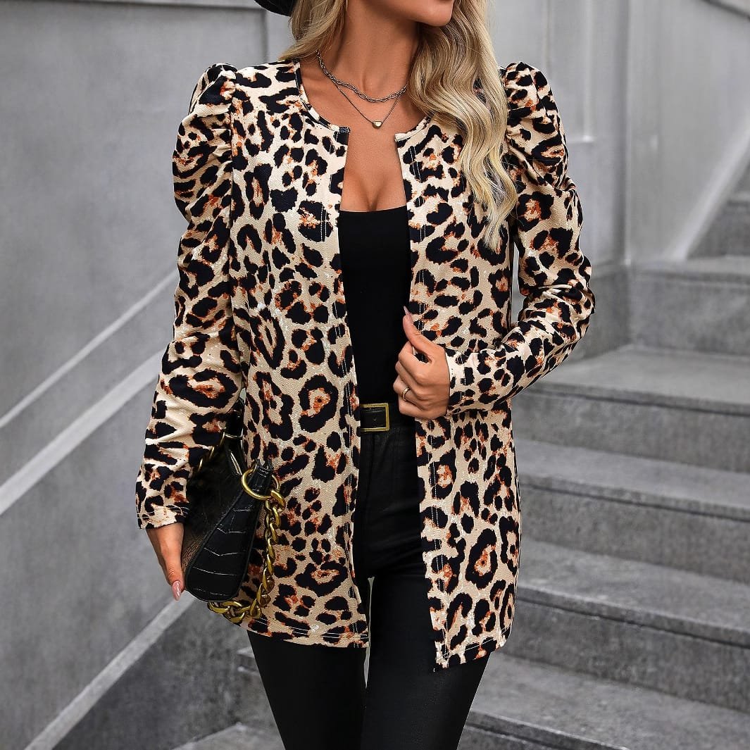 Women's Fashionable Leopard Print Cardigan Jacket Coat - Image 3