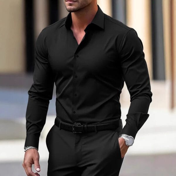 Men's Long Sleeve Business Formal Wear Slim Fit Shirt - Image 3