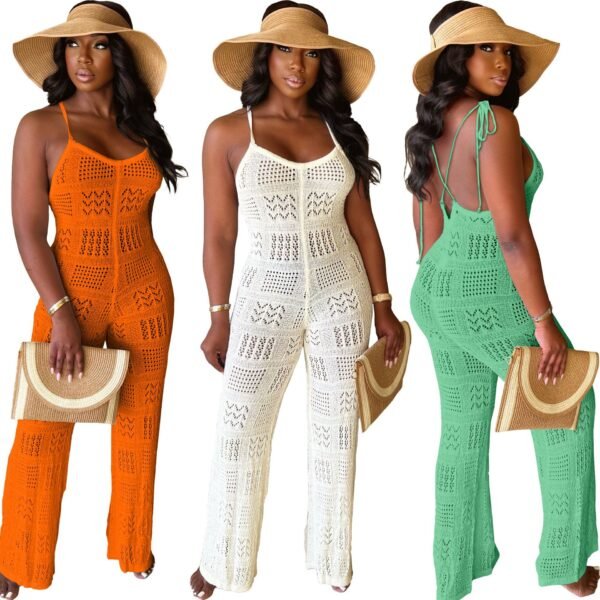 Woolen Knitted Sexy Sling Geometric Hollow-out Jumpsuit - Image 6