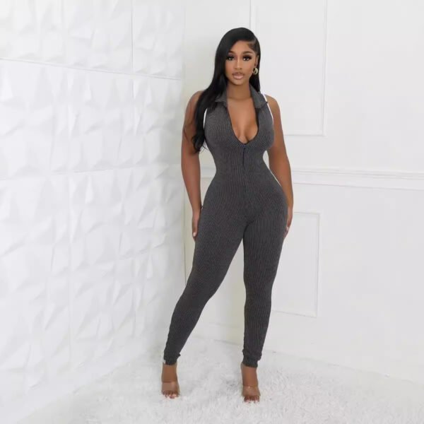 Fashion Zipper Stripe Stitching Jumpsuit
