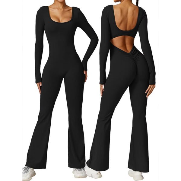 New Solid Color Slim Fit Hip Raise Jumpsuit Long Sleeve - Image 3