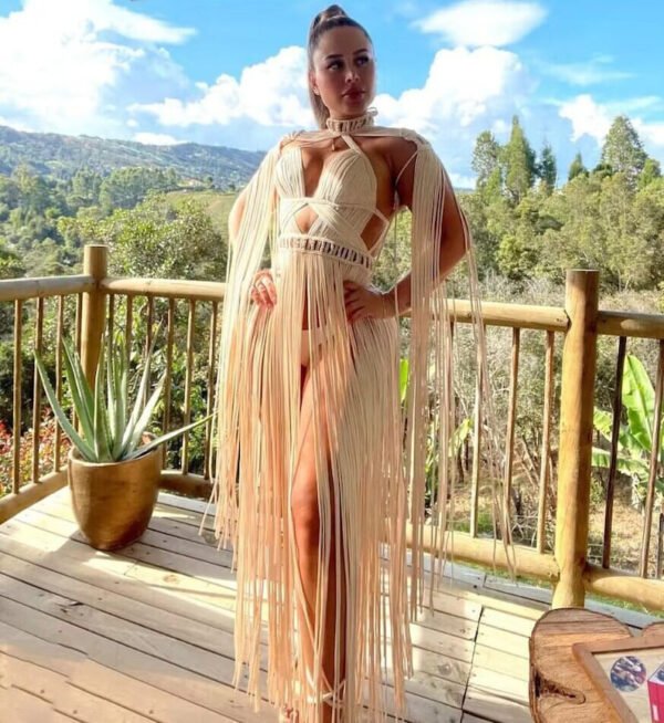 Women's Hand-woven Tassel Dress Creative Beach Travel Sexy Split Chest Wrap - Image 6