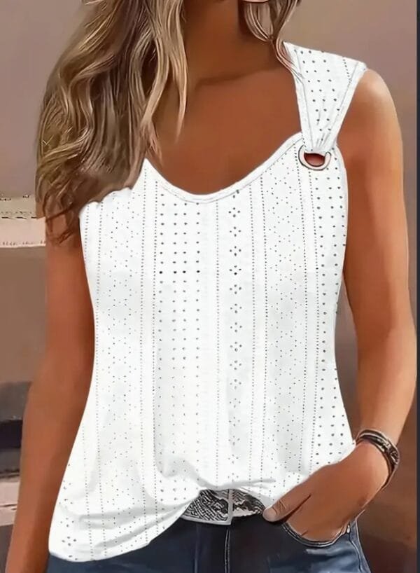 Eyelet Solid Tank Top, Casual Sleeveless Tank Top For Summer, Women's Clothing - Image 2
