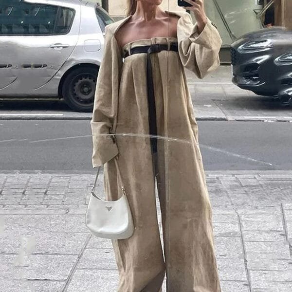 Women's Summer Fashion Raglan Collar Waist Solid Color Wide Leg Jumpsuit - Image 2