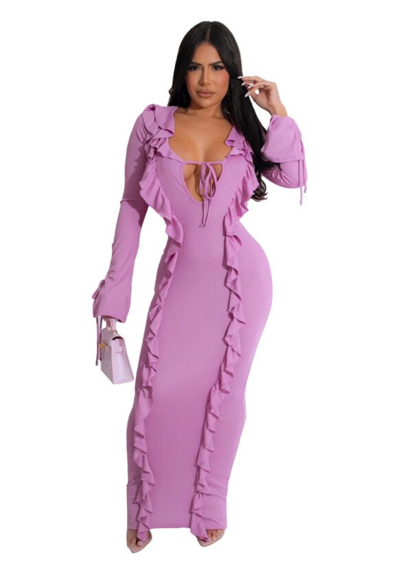 Pure Color Tied Stringy Selvedge Dress - Image 5