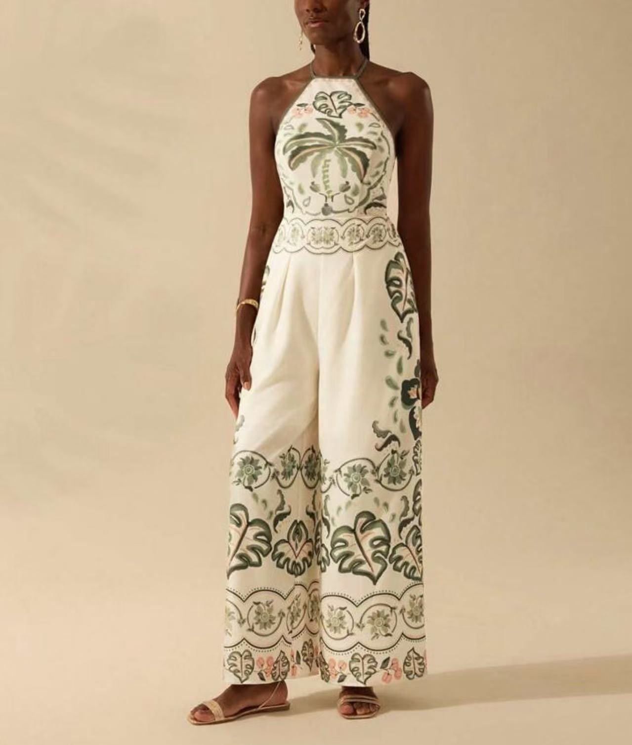 Women's Fashion Printed Sleeveless Halter Wide Leg Jumpsuit - Image 7