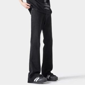 Black Casual Trousers Straight Micro-pull