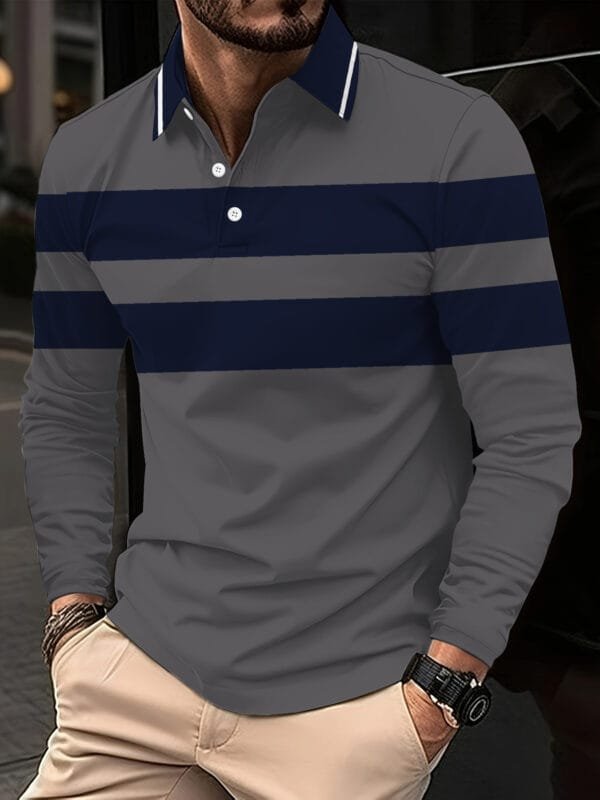 European And American 3D Digital Printing Lapel Short Sleeve Pullover Leisure Men's T-shirt Buckle - Image 7