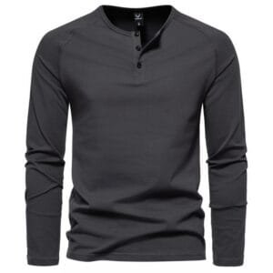 Men's Henry Collar Long-sleeved Casual Solid Color T-shirt Bottoming Shirt