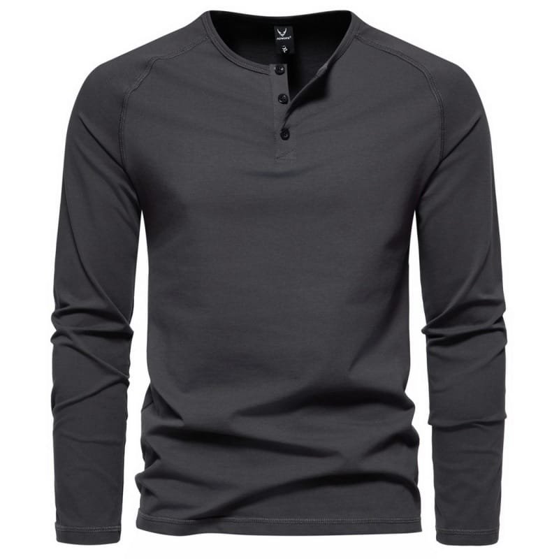 Men's Henry Collar Long-sleeved Casual Solid Color T-shirt Bottoming Shirt