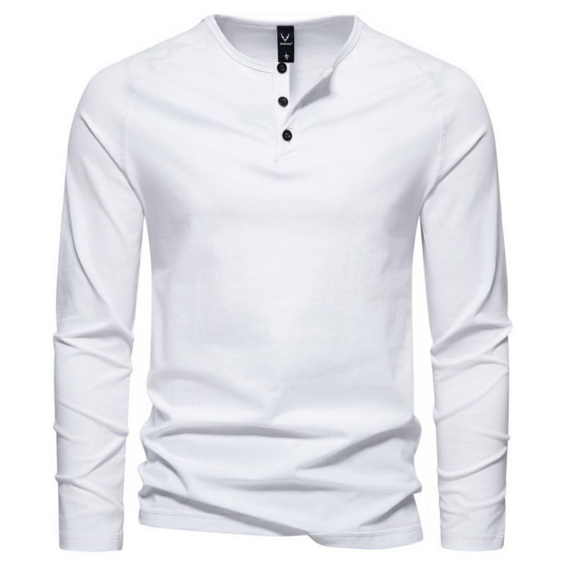 Men's Henry Collar Long-sleeved Casual Solid Color T-shirt Bottoming Shirt - Image 3