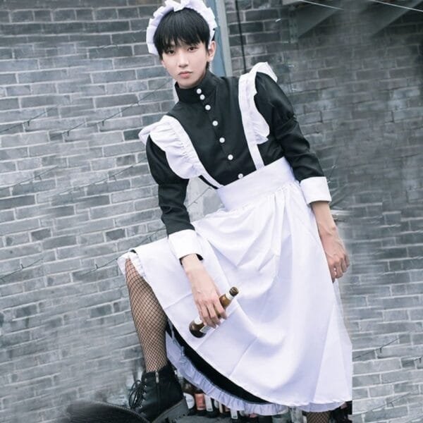 British Style Pearl Thread Long Cafe Maids Dress Cat Ear Uniform - Image 2